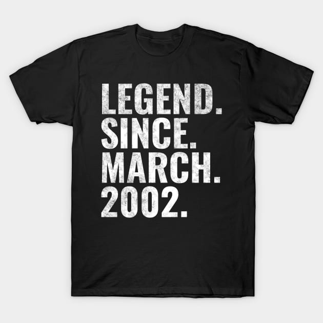 Legend since March 2002 Birthday Shirt Happy Birthday Shirts T-Shirt by TeeLogic